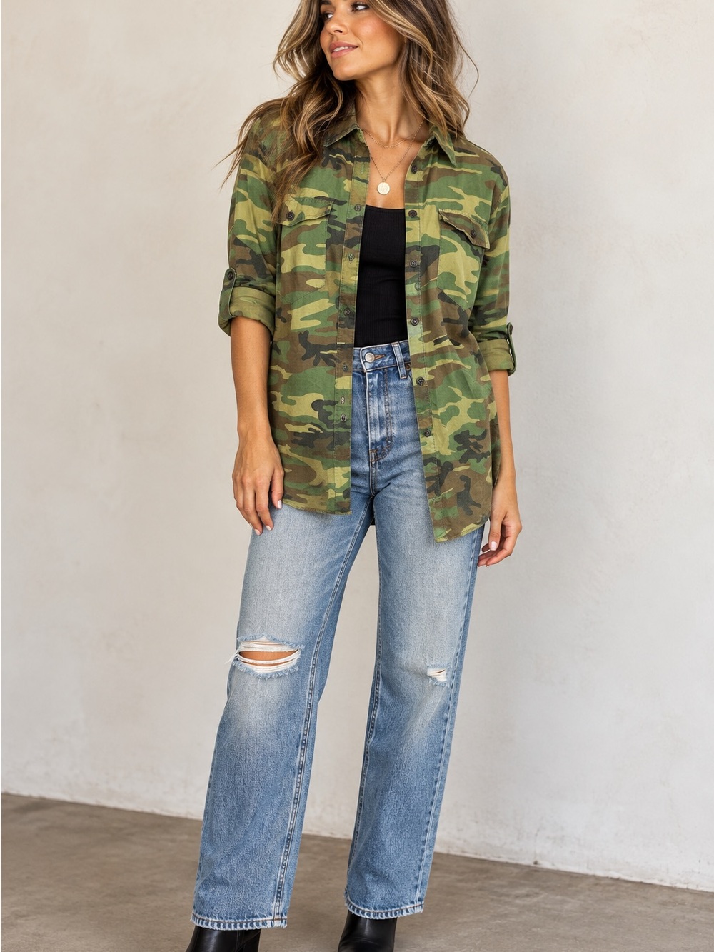 Denim & Supply Ralph Lauren Camo Utility Shirt Womens Lightweight Button Down